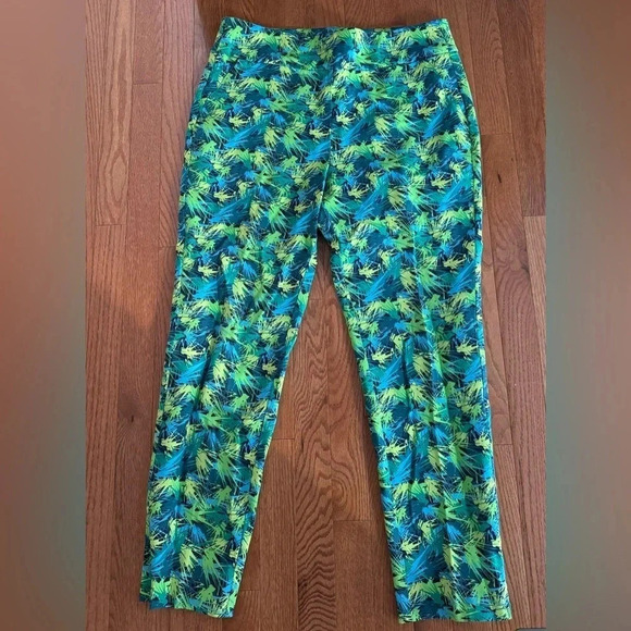 Soft Surroundings Pants Skinny leg Ankle Length‎ Green Floral Womens size Large - Picture 1 of 4